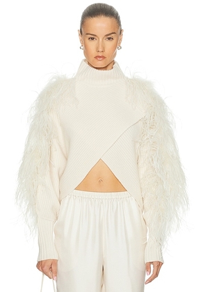 Lapointe Organic Cashmere Crossover Ostrich Sweater in Cream - Cream. Size S (also in M).