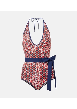 Valentino Printed belted swimsuit