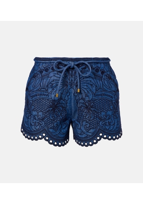 Zimmermann Coco embroidered scalloped denim shorts