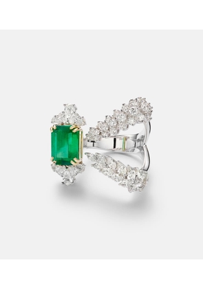 Yeprem Reign Supreme 18kt white gold ring with emerald and diamonds