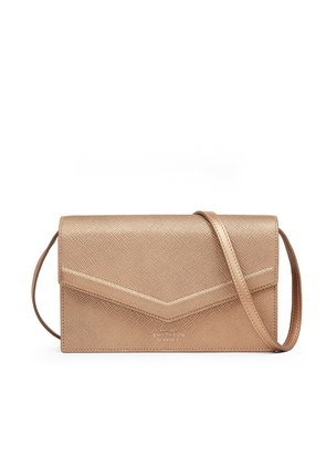 Smythson Envelope Purse Crossbody In Panama In Bronze