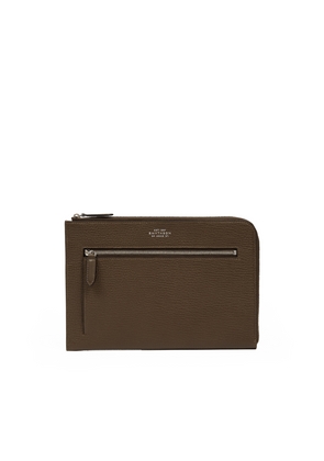 Smythson Flat Travel Organiser Pouch In Ludlow In Dark Olive