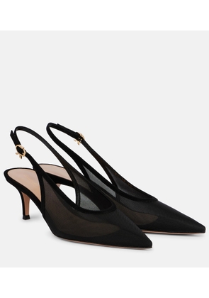 Gianvito Rossi 55 leather-trimmed organza slingback pumps