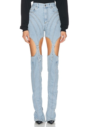 Mugler Cut Out Straight Leg in Tokyo Blue - Denim-Light. Size 31 (also in ).
