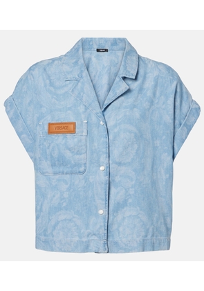 Versace Barocco cropped denim chambray shirt