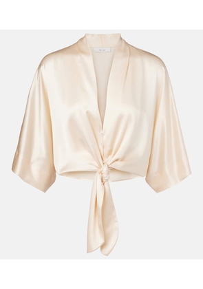 The Sei Cropped silk satin wrap blouse