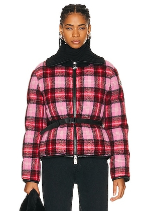 Moncler Zambeze Jacket in Pink Plaid - Pink. Size 3/L (also in 2/M).