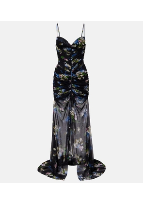 Blumarine Floral ruched sheer gown