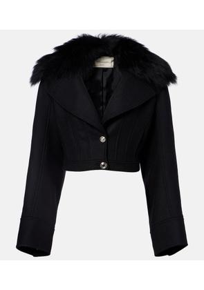 Blumarine Fur-trimmed wool-blend jacket