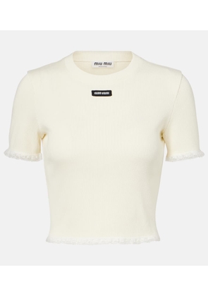Miu Miu Cropped lace-trimmed cotton T-shirt