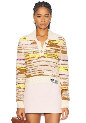 Moschino Jeans Hiking Long Sleeve Top in Multi White - Cream,Yellow. Size L (also in XS, M).