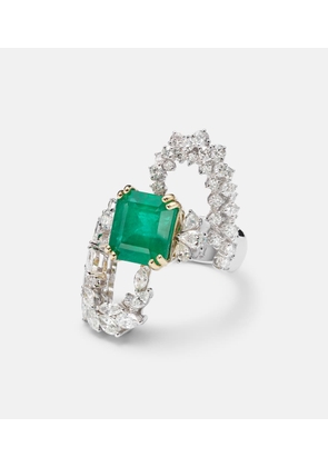 Yeprem Reign Supreme 18kt white gold ring with emerald and diamonds