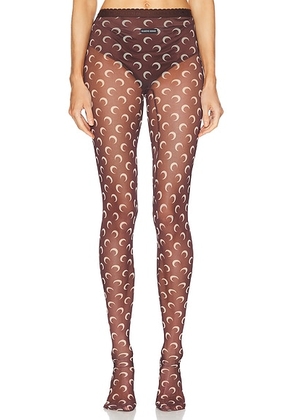 Marine Serre Moon Printed Mesh Tights in Brown - Brown. Size XS (also in ).