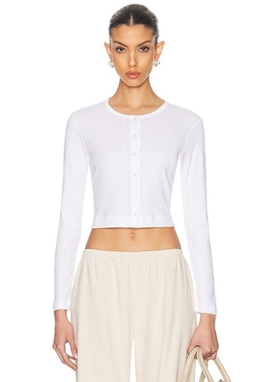 LESET Pointelle Crop Cardigan in White - White. Size L (also in XL).