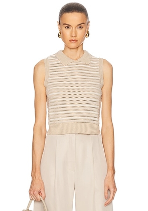 MATTHEW BRUCH Striped Mesh Collared Tank Top in Natural Knit - Beige. Size L (also in ).