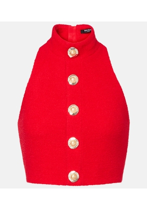 Balmain Halterneck wool-blend crepe top