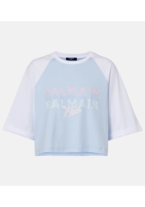 Balmain Logo cropped cotton jersey T-shirt