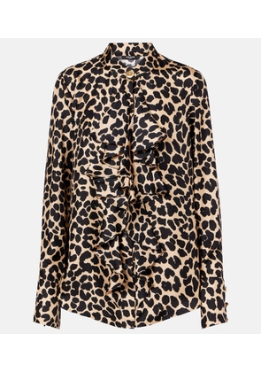 Balmain Leopard-print ruffled silk blouse