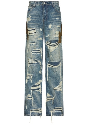 Who Decides War by Ev Bravado Side Patch Relaxation Denim Jeans in Denim - Blue. Size 32 (also in ).