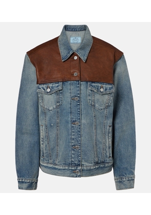Prada Leather-trimmed denim jacket