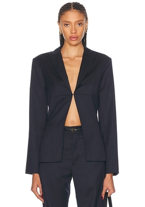 Mimchik Pinched Blazer in Pinstripe - Navy. Size 4 (also in ).