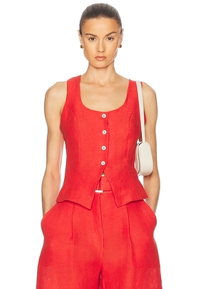 MATTHEW BRUCH Scoop Neck Vest in Red Linen - Red. Size 0 (also in 2, 4, 8).