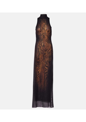 Jean Paul Gaultier Wood printed mesh maxi dress