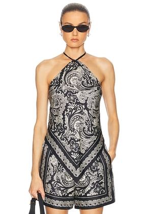 NILI LOTAN Audrey Silk Cami Top in Black & Ivory Paisley Scarf - Black. Size S (also in ).