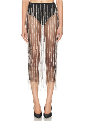 Lapointe Rhinestone Fringe High Waist Skirt in Black & Bronze - Metallic Bronze. Size 2 (also in 4).