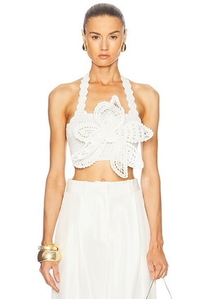 Oscar de la Renta Crochet Halter Top in Ivory - White. Size L (also in ).