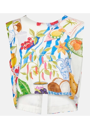 Farm Rio Printed linen-blend crop top