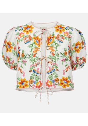 Farm Rio Floral puff-sleeve linen blouse