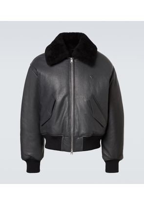 Ami Paris Shearling-trimmed leather bomber jacket