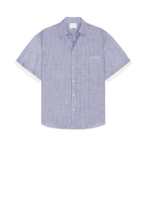 Le Père Double Short Sleeve Button Down in Midnight Stone - Blue. Size L (also in M).
