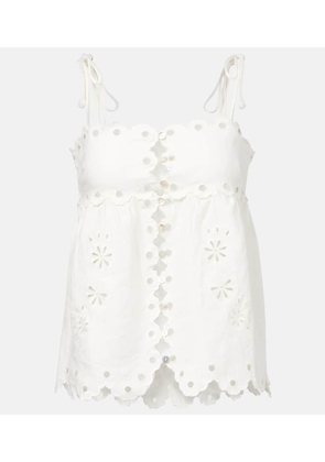 Farm Rio Embroidered cutout linen top