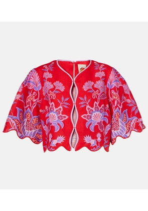 Farm Rio Porcelain Garden floral linen blouse