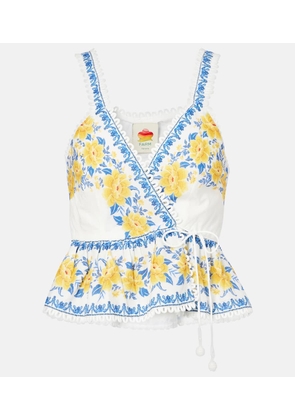 Farm Rio Zuli floral lace-trimmed cotton top