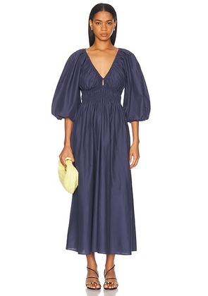Matteau Shirred Plunge Button Dress in Dusk - Navy. Size 1 (also in 2).