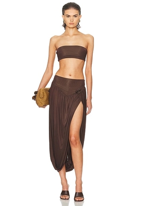 Maygel Coronel Noriega Bandeau Top And Skirt Set in Wood - Brown. Size all.