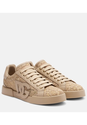 Dolce&Gabbana Portofino lace-trimmed leather sneakers