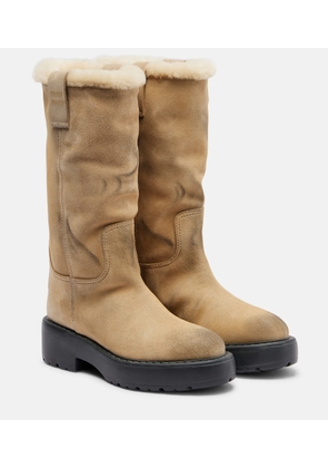 Miu Miu Shearling-lined suede knee-high boots