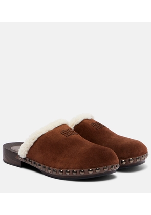 Miu Miu Shearling-lined suede clogs