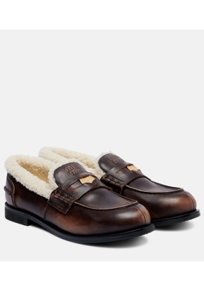 Miu Miu Shearling-lined leather penny loafers