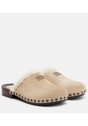 Miu Miu Shearling-lined suede clogs