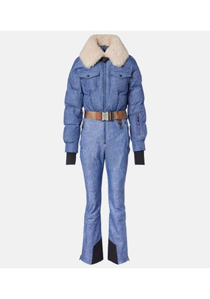 Moncler Grenoble Belted shearling-trimmed down ski suit