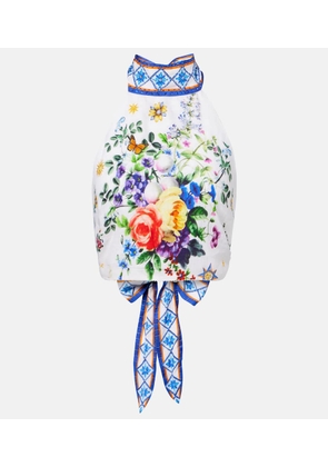 Camilla Embellished halterneck linen top