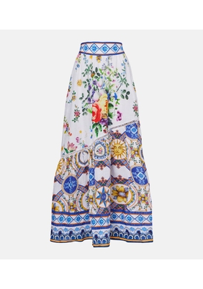 Camilla Printed linen maxi skirt
