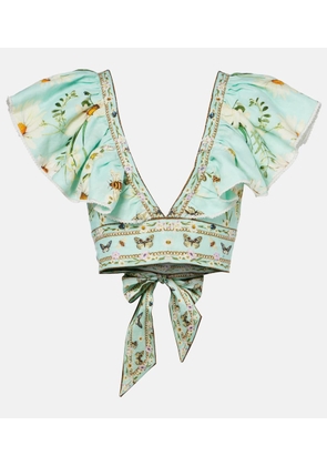 Camilla Floral linen crop top