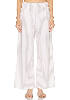 LESET Yoshi Wide Leg Boxer Pant in Parchment  Henna & Sun Stripe - Cream. Size L (also in ).