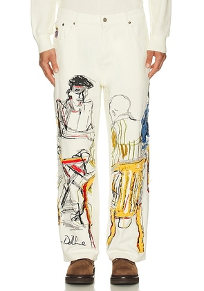 KidSuper Dominos Embroidery Jeans in Cream - Cream. Size L (also in M).